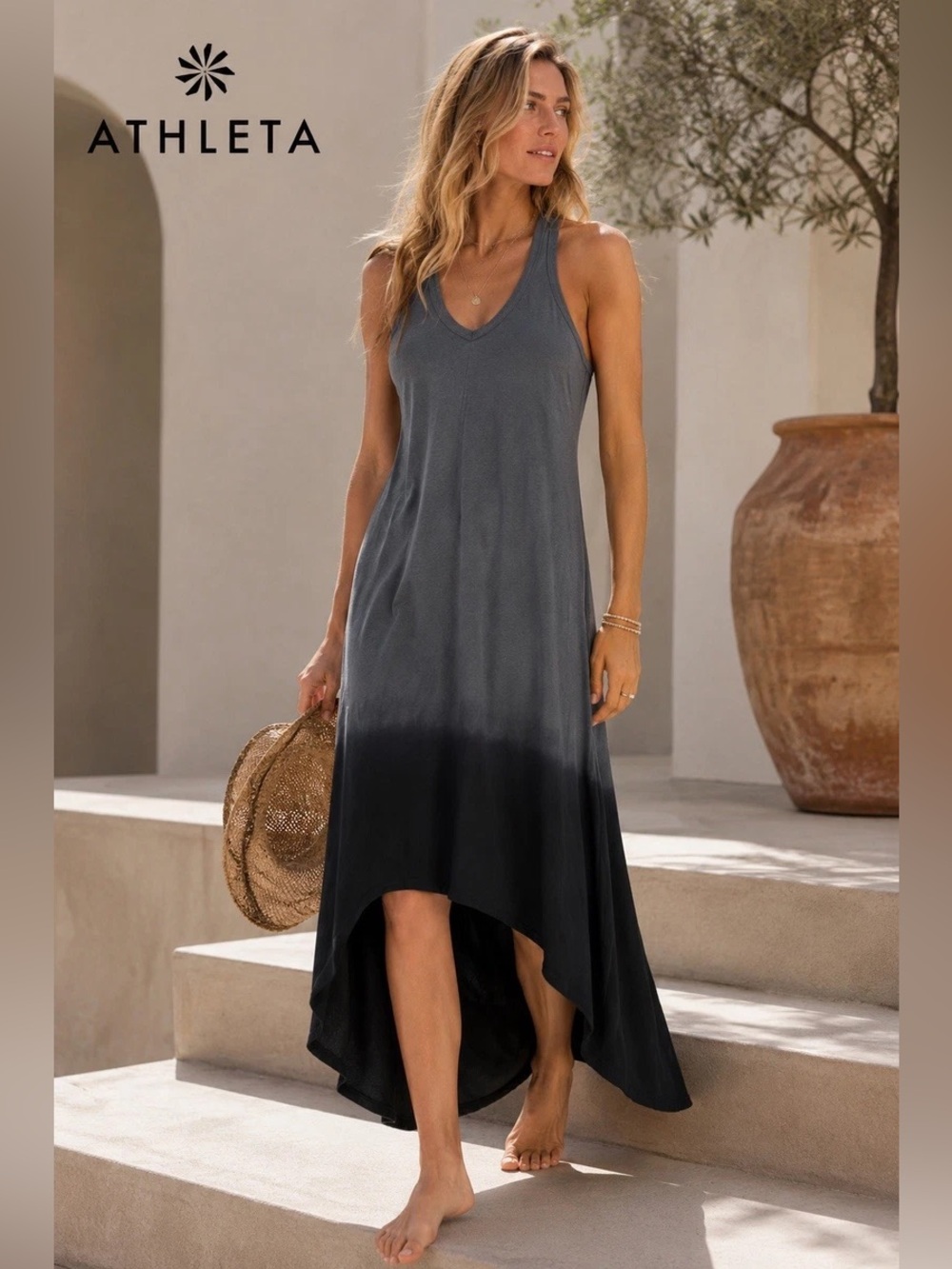 Athleta Dip Dye Middy Dress Flint Grey size XXS